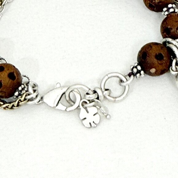 Vintage Lucky Brand Boho Charm Lava Bead Bracelet W/ Tassel, Cross, Unity Charm - Picture 3 of 4
